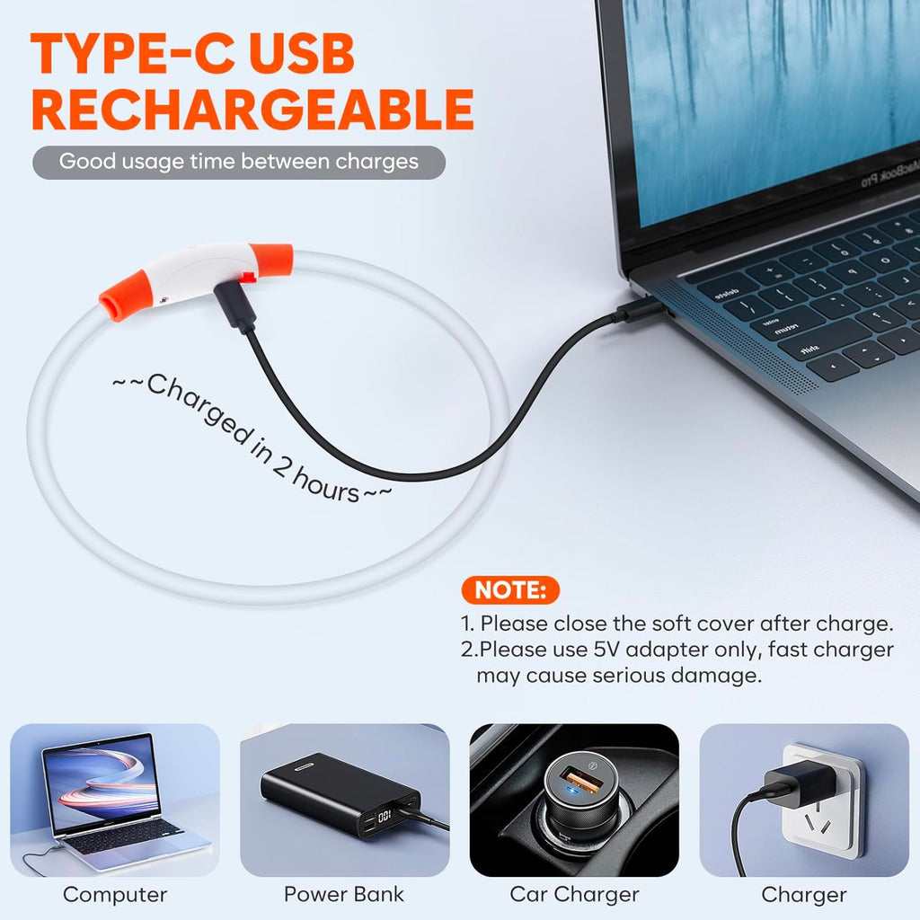 Lighted Dog Collar - Waterproof Puppy Collar Light Rechargeable, High Visibility Glowing Dog Lights for Night Walking (Orange)