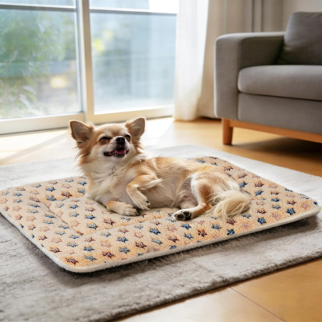 Dog Crate Pad - Ultra Soft Pet Bed with Cute Star Print, Washable Mat for Large Medium Small Dogs, Reversible Fleece Kennel Liner, Cat Bed 21 X 12 Inch Brown