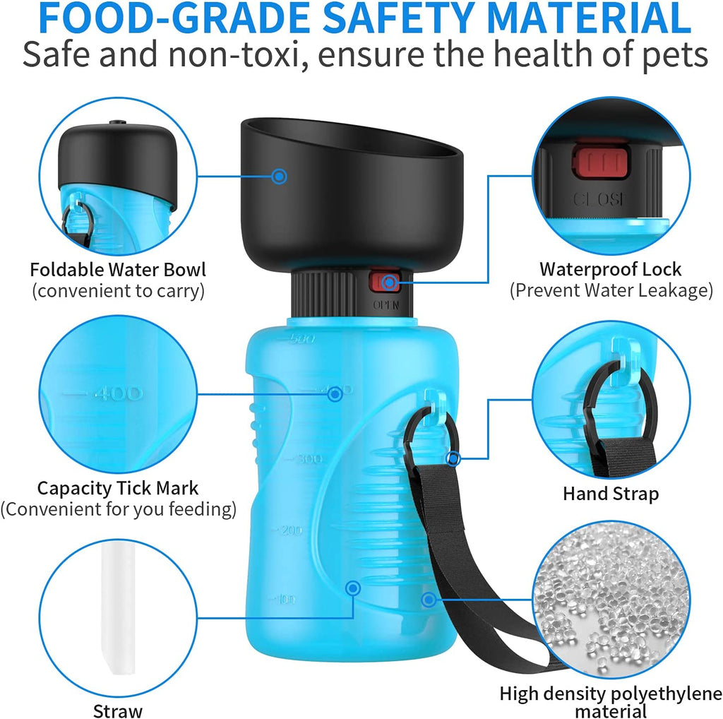 Portable Dog Water Bottle, Foldable Pet Water Bottle for Dog with Water Stop Valve Puppy Travel Walking Hiking Water Bottle, Leak Proof Pet Water Dispenser Lightweight & Convenient for Outdoor(18Oz)