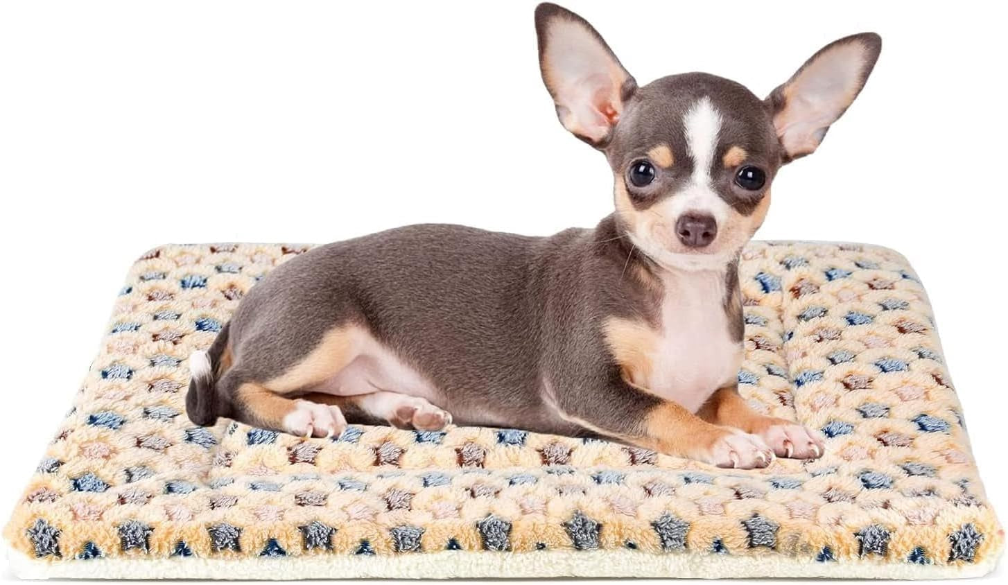Dog Crate Pad - Ultra Soft Pet Bed with Cute Star Print, Washable Mat for Large Medium Small Dogs, Reversible Fleece Kennel Liner, Cat Bed 21 X 12 Inch Brown