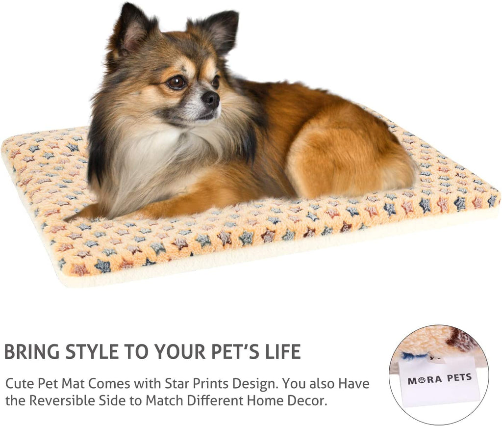 Dog Crate Pad - Ultra Soft Pet Bed with Cute Star Print, Washable Mat for Large Medium Small Dogs, Reversible Fleece Kennel Liner, Cat Bed 21 X 12 Inch Brown